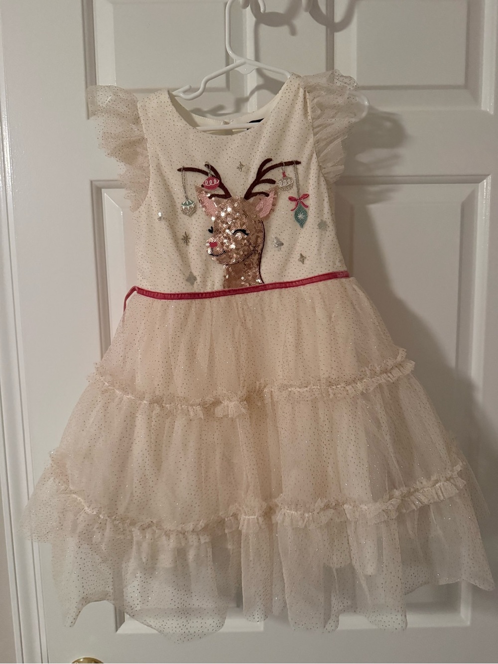 Girls Christmas Sequin Reindeer Tulle Dress
